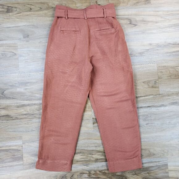 🔸️Madewell Rust Linen Blend Belted Paperbag Pants Size 4 - Picture 4 of 16